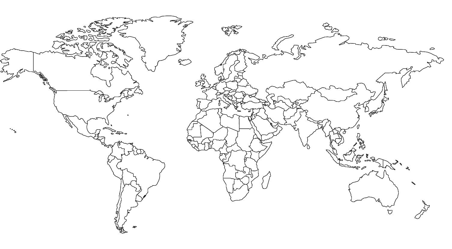 Карта мира черно белая для печати