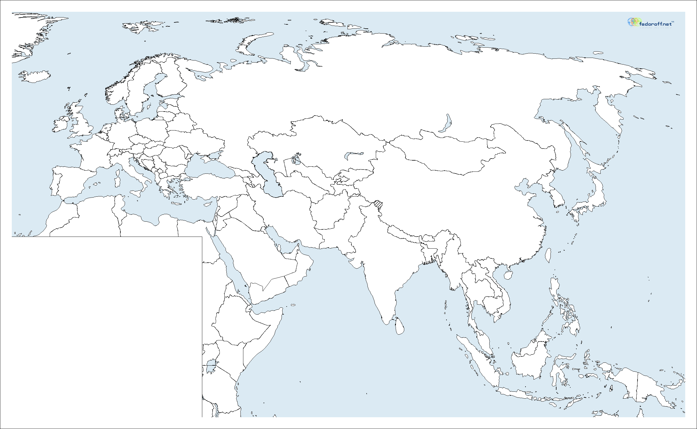 Контурная карта Евразии с границами стран