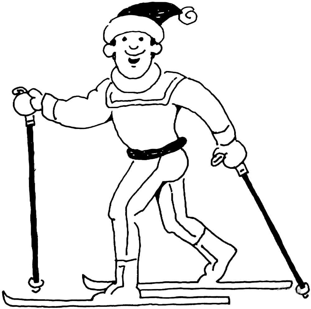 Лыжник для раскрашивания детям