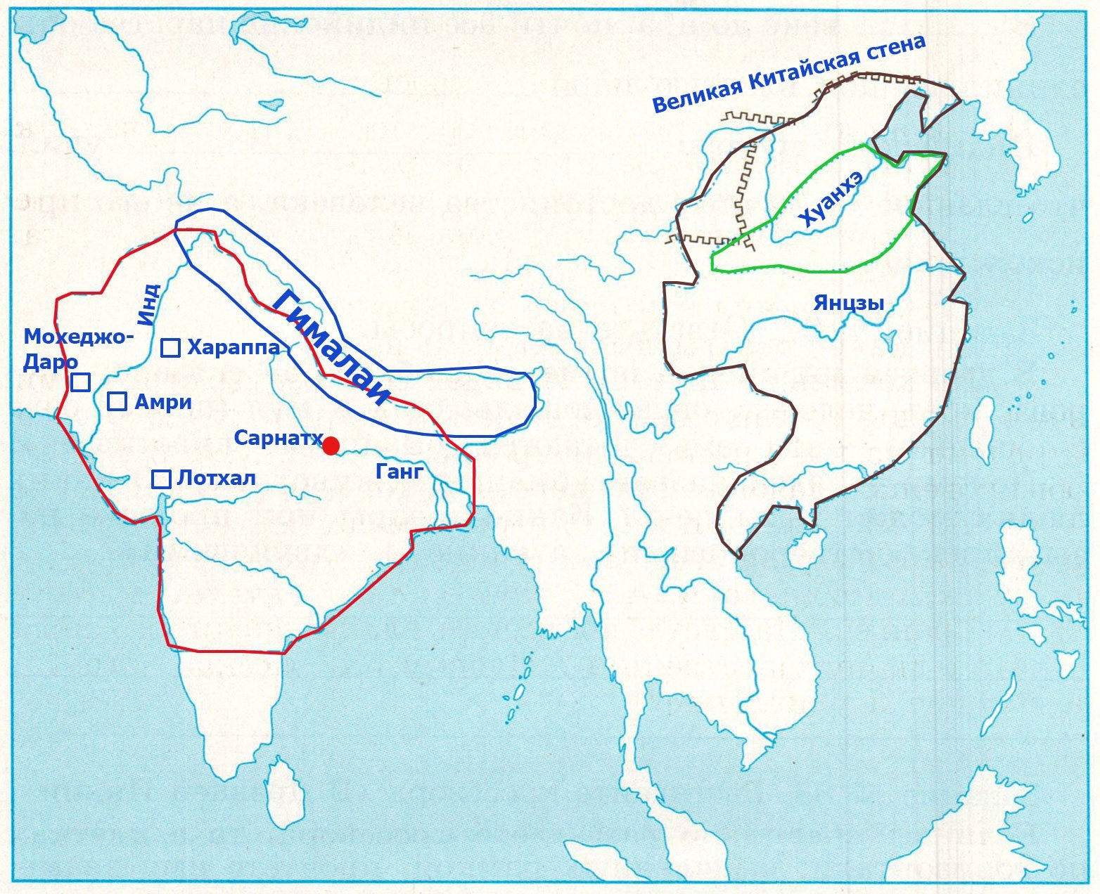 Контурная карта древний Восток Индия и Китай