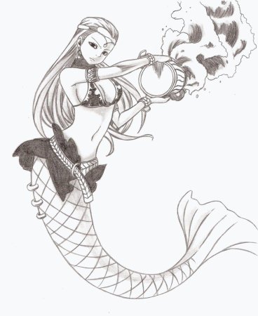 Девушка Русалка с красными волосами аниме