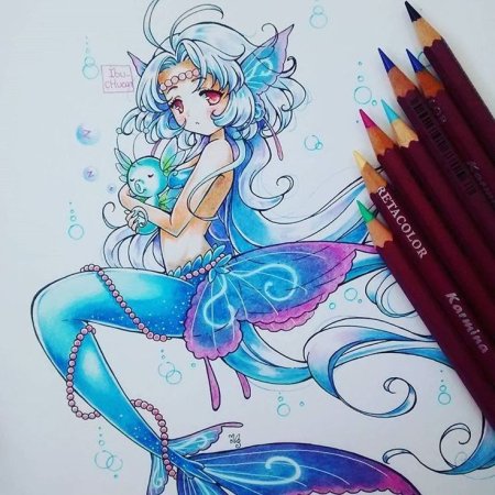 Аниме Русалка на белом фоне