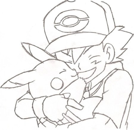 Эш и Пикачу раскраска