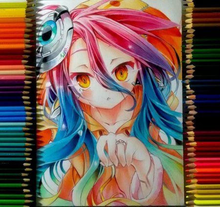 Аниме цветными карандашами