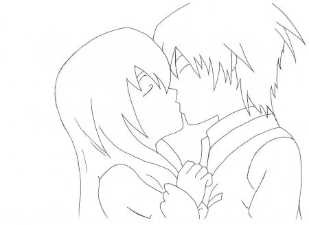 Рисование аниме поцелуй