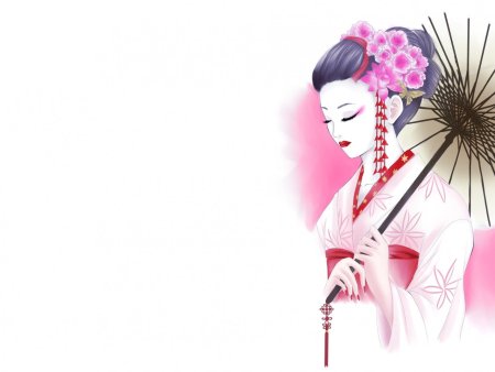 Гейша на белом фоне