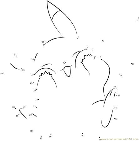 Раскраска по точкам Пикачу