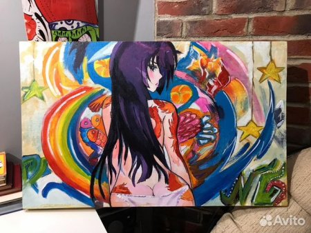 Аниме на холсте акриловыми красками