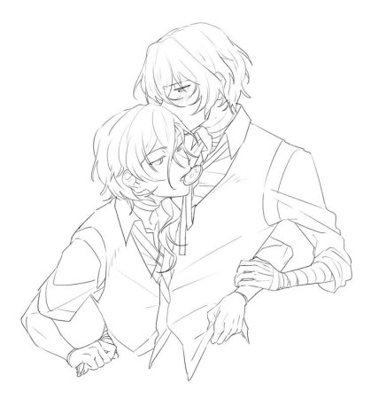 Дазай и Чуя черно белые