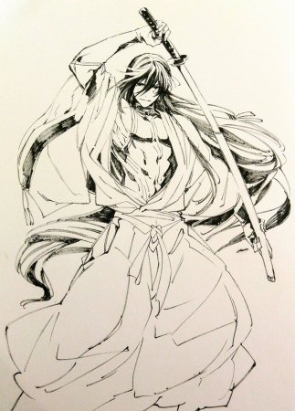 Девушка Самурай скетч