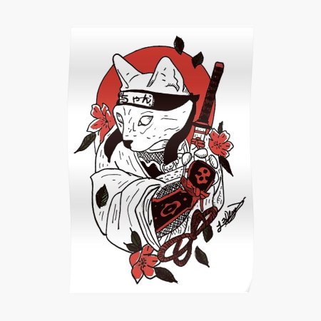 Кот Самурай тату эскиз