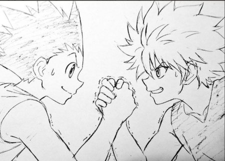 Киллуа и Гон черно белый