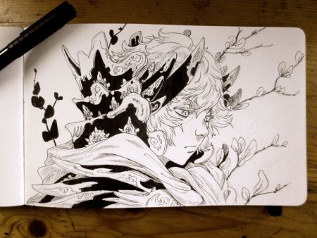 Рисунок тушью аниме