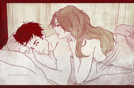 Парень и девушка в кровати арт