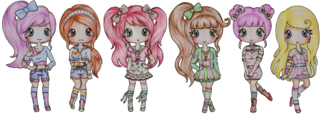 Стильные мультяшные куколки аниме