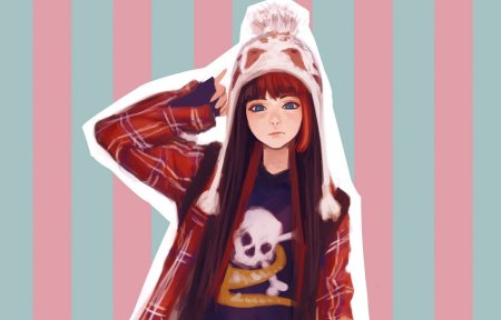 Аниме девушка в шапке