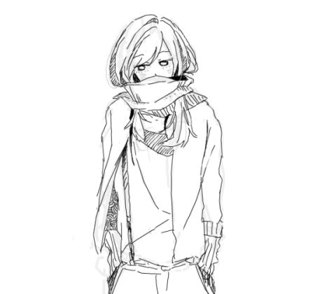 Аниме девочка с шарфом карандашом