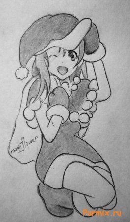 Новогоднее аниме карандашом