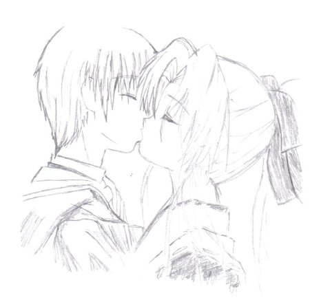 Поцелуй аниме зарисовка