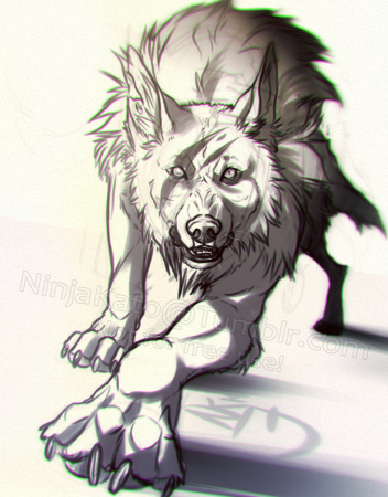 Набросок волка аниме