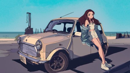 Девушка и автомобиль арт