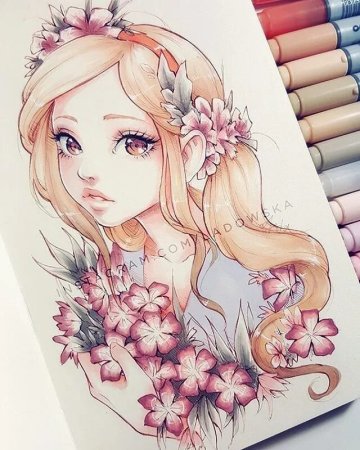 Аниме цветными карандашами