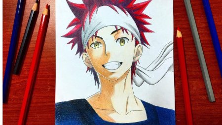 Аниме парень цветными карандашами
