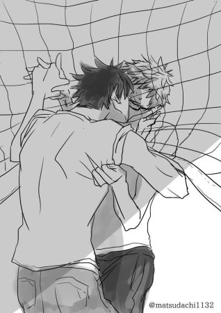 Куроо и Цукишима поцелуй