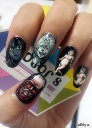 Маникюр с рисунком девушки