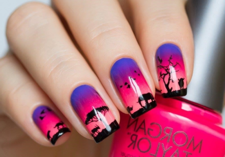 Градиентный маникюр с узором