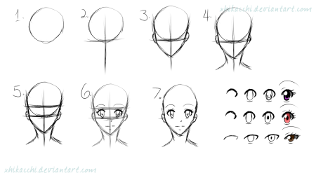 Схема рисования лица аниме