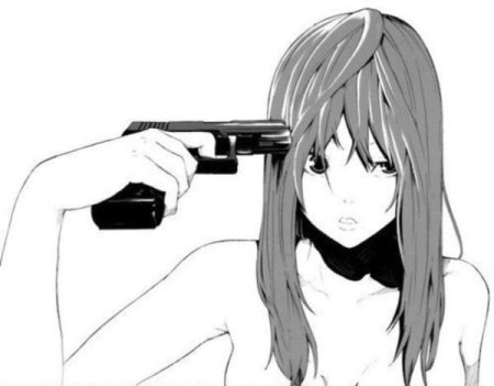 Аниме девушка с пистолетом у Виска
