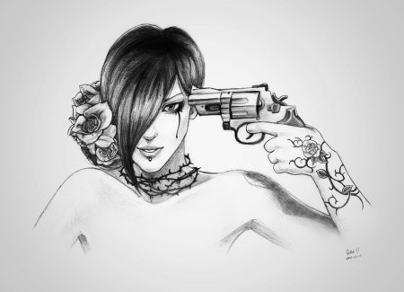 Девушка с пистолетом рисунок