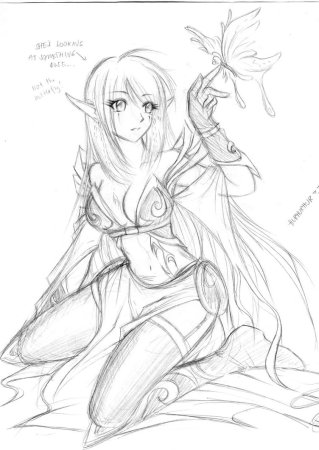 Аниме эльфийка карандашом