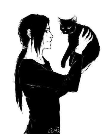 Девочка с черным котом