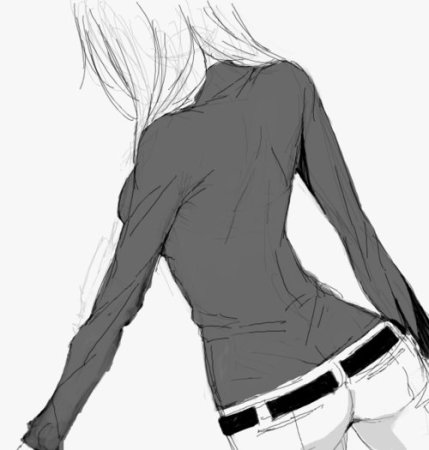 Черно белое аниме со спины