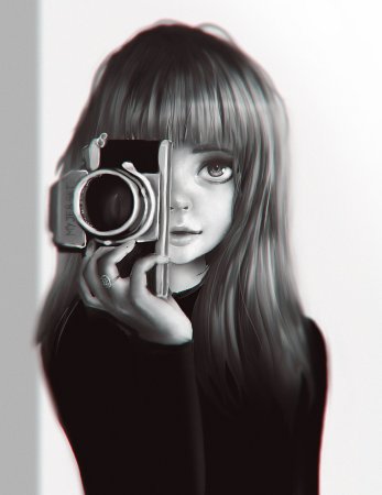 Девушка с фотоаппаратом арт