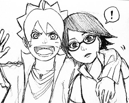 Нарисованные аниме Боруто и Сарада