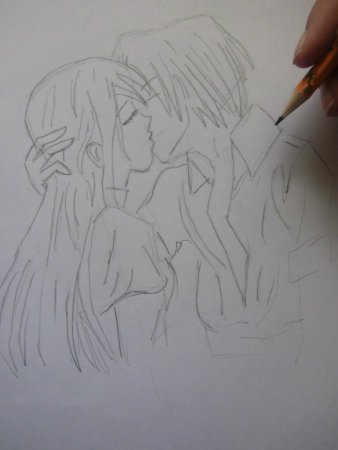 Аниме поцелуй карандашом