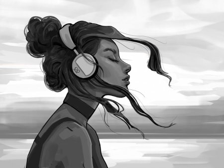 Девушка в наушниках арт