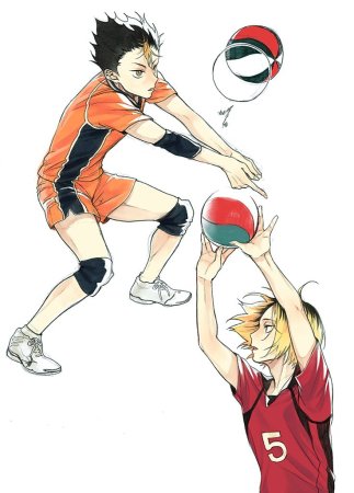 Аниме волейбол Нишиноя принимает мяч