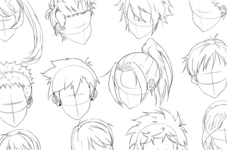Эскизы волос аниме парней