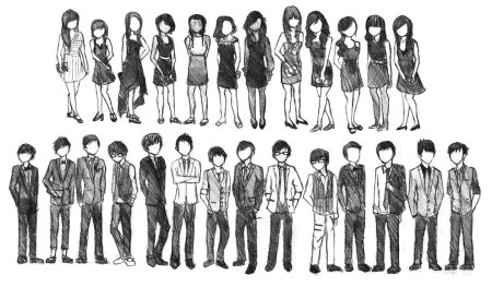 Наброски персонажей школьники