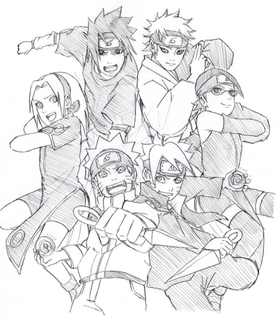 Команда Боруто карандашом