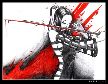 Аниме девушка Самурай тату