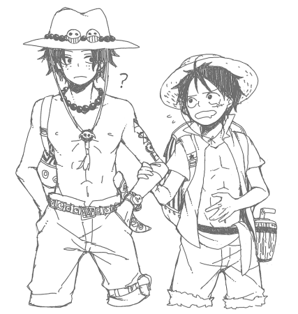 Луффи и Эйс черно белый