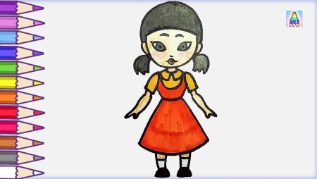 Кукла из игры в кальмара рисунок