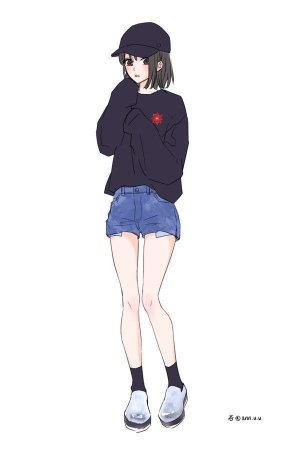Аниме девушка в толстовке и шортах