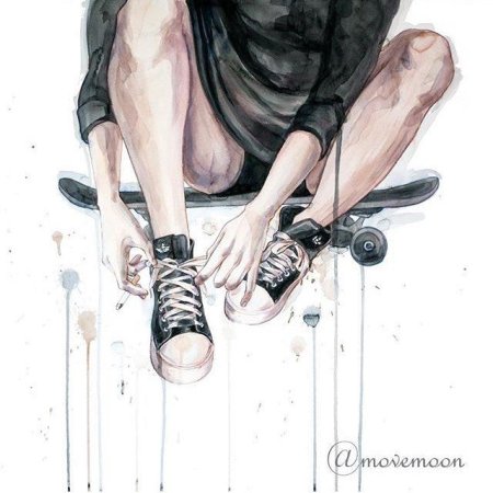 Девушка на скейте арт