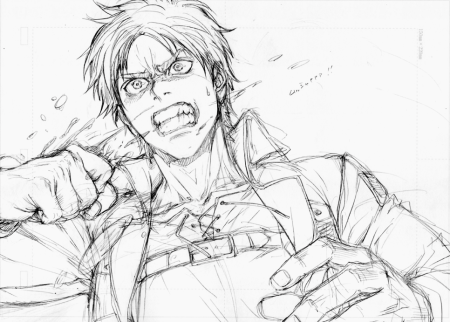 Эрен Титан чёрно белый